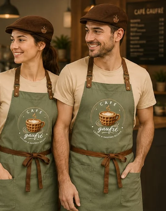Illustration de l’identité et des tenues Café Gaufré